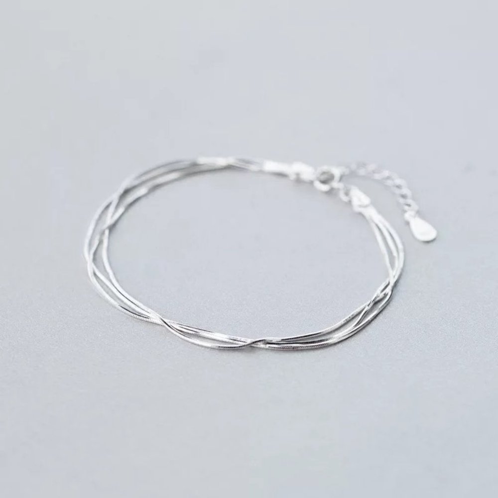 14k Gold Multi Layer Chain Bracelet/Anklet Sterling Silver - Picture 4 of 10